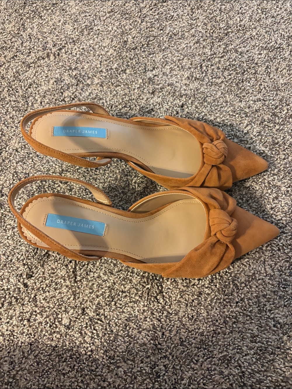 Draper James Suede Knot-Front Slingback Mules in Tan